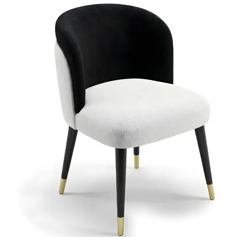 Luxury Black and White Bouclé Chair with Gold-Tipped Legs- Luxury Dining Chair Front View by Luxury Group International