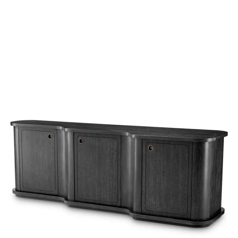 Luxus Schwarzes Gebogenes Sideboard mit Drei Türen – Luxus Hotelmöbel Vorderansicht von Luxury Group International