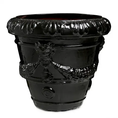 Luxury Black Finish Ceramic Outdoor Planter Front View by Luxury Group International