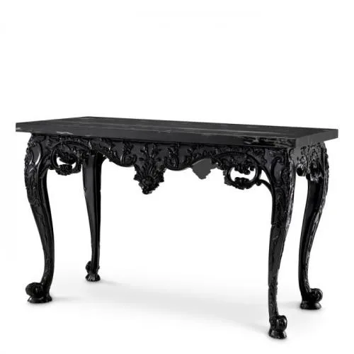 Luxury Black Marble Finish Console Table Front View by Luxury Group International