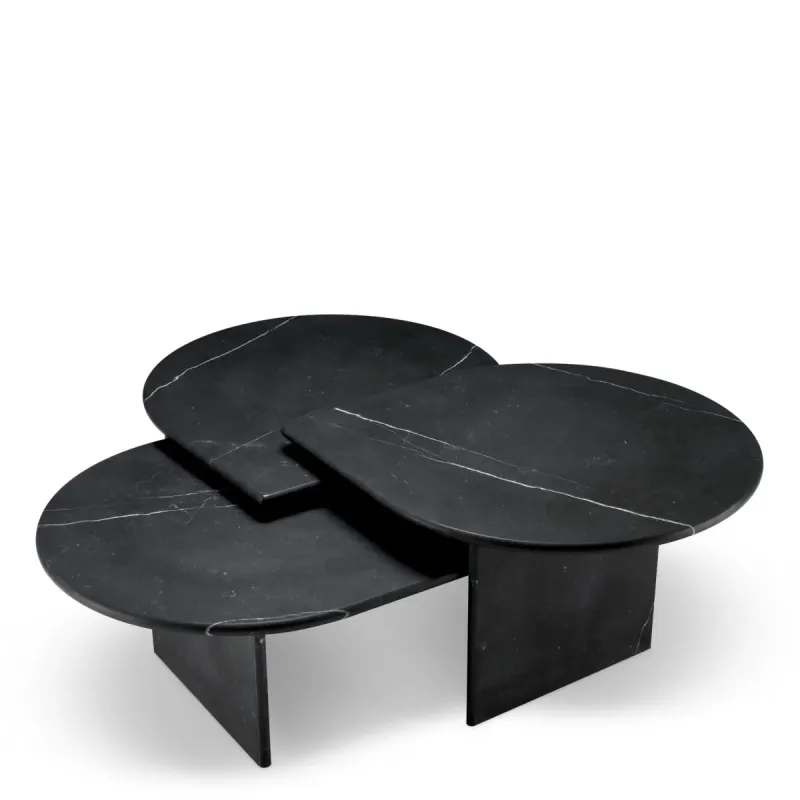 Luxury Black Marble Nesting Coffee Table Set of 3 with Sculptural Bases - Luxury Hotel Furniture by Luxury Group International