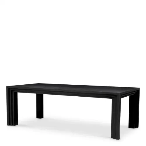 Luxury Black Open Grain Veneer Dining Table Front View by Luxury Group International