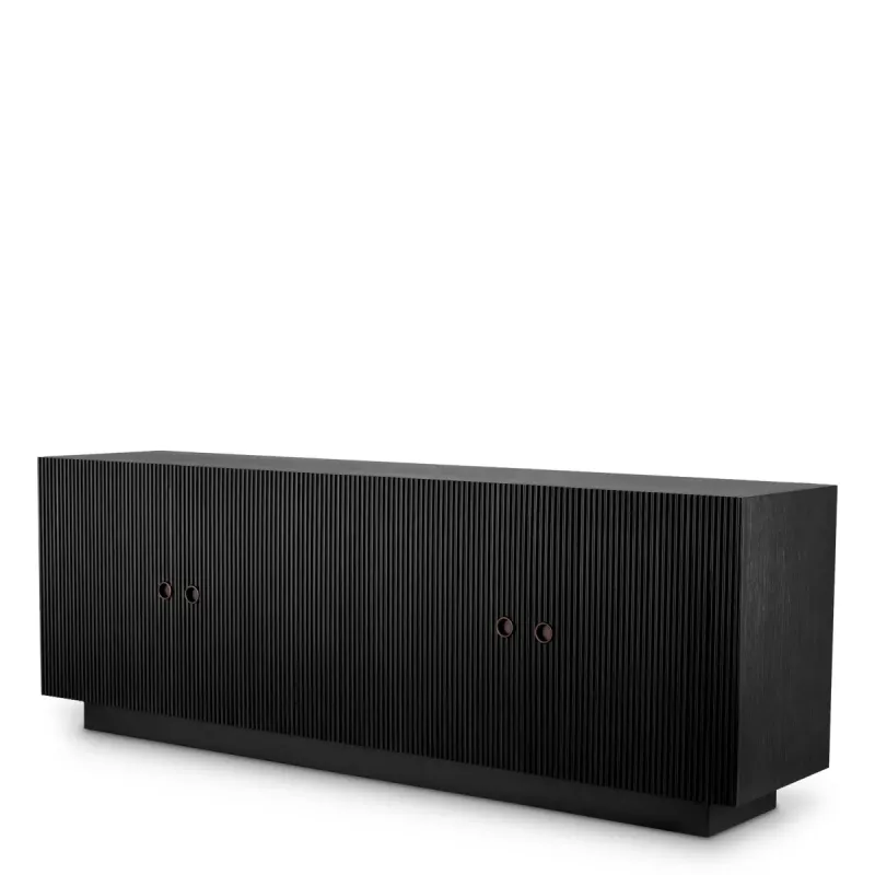 Luxus Schwarzes Sideboard mit Rillen und Vier Türen – Luxus Hotelmöbel Vorderansicht von Luxury Group International