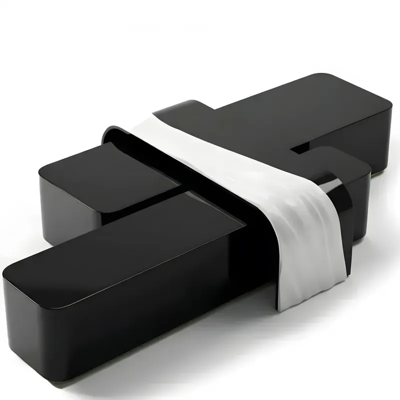 Luxury Black Sculptural Coffee Table with White Marble-Effect Inlay Front View by Luxury Group International