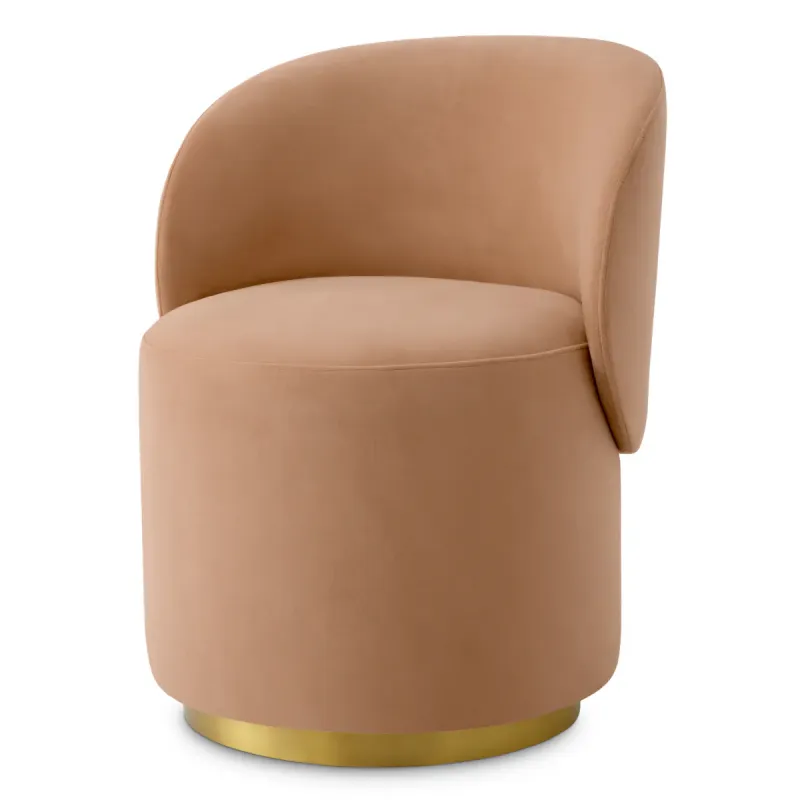Luxury Blush Velvet Barrel Accent Chair with Sculpted Curved Backrest & Gold Base by Luxury Group International