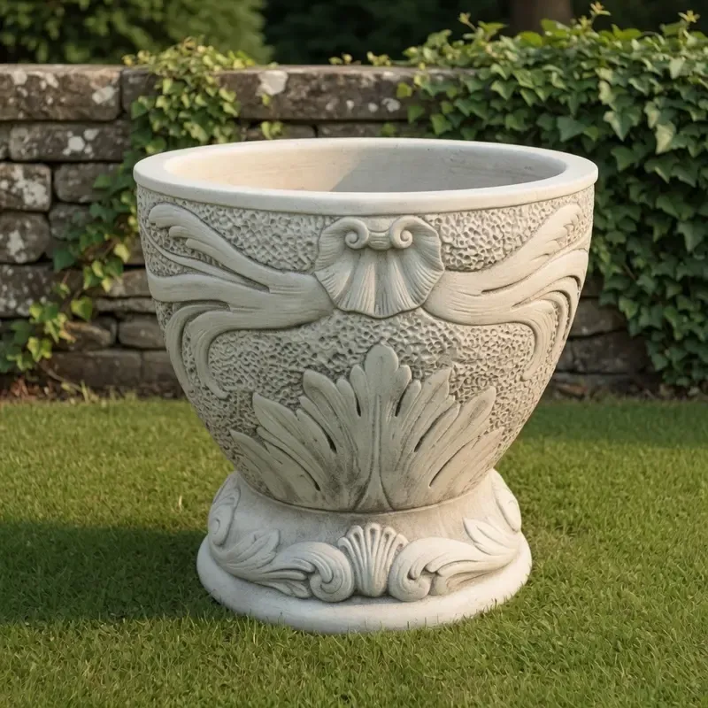 Jardinière Botanique de Luxe en Relief avec Détails de Volutes d'Acanthus - Jardinières de Luxe Vue de face par Luxury Group International