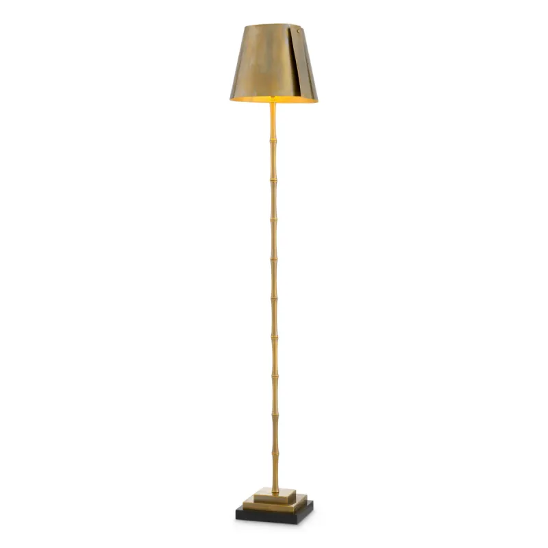 Luxury Brass Bamboo Floor Lamp with Metal Shade and Black Base by Luxury Group International