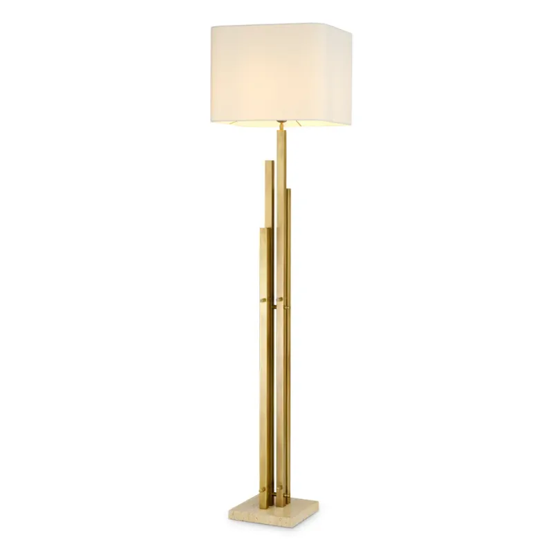 Luxus Messing Stehlampe mit geometrischem Gestell und Stoffschirm von Luxury Group International