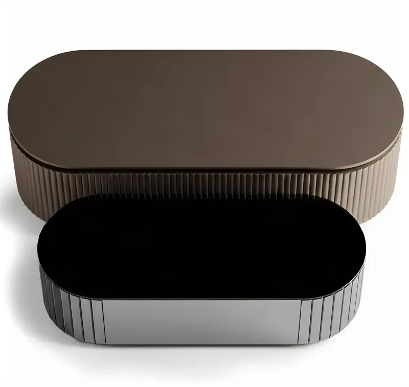 Luxury Bronze Brown and Black Fluted Nesting Coffee Table - Luxury Coffee Table Front View by Luxury Group International