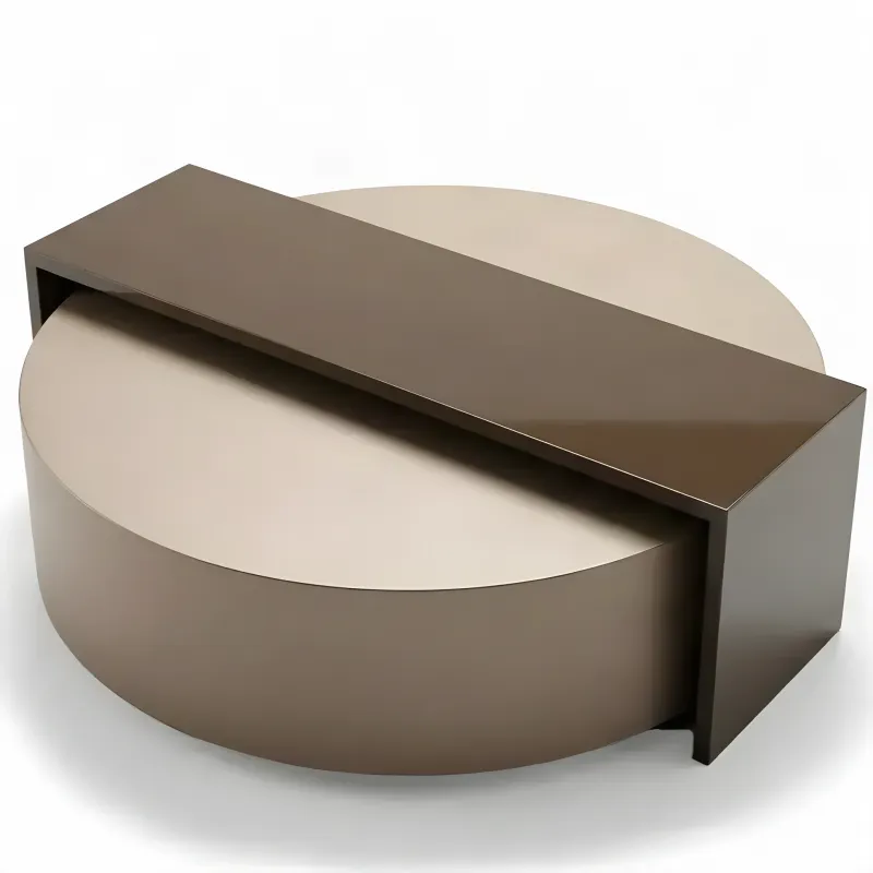 Luxury Bronze Brown Sculptura Roundl Coffee Table with Geometric Frame - Luxury Coffee Table Front View by Luxury Group International