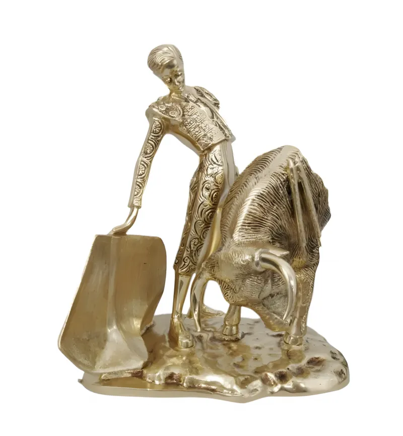 Luxury Bronze Figure of Bullfighter and Charging Bull Sculpture on Textured Arena Base by Luxury Group International