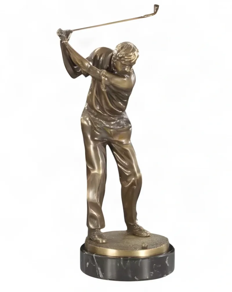 Sculpture de Golfeur en Bronze de Luxe sur Socle en Marbre Noir - Figurine en Bronze de Luxe par Luxury Group International