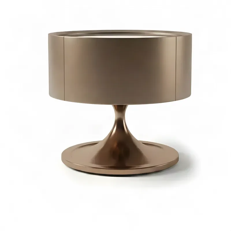 Luxury Bronze Round Nightstand with Mirrored Top - Luxury Hotel Furniture Front View by Luxury Group International