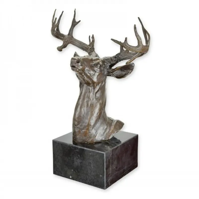 Luxury Bronze Stag Head Sculpture Front View by Luxury Group International