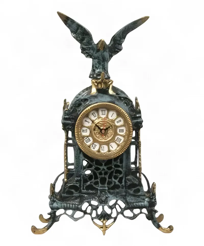 Luxury Bronze Table Clock with Eagle Crest and Cathedral Inspired Baroque Frame by Luxury Group International
