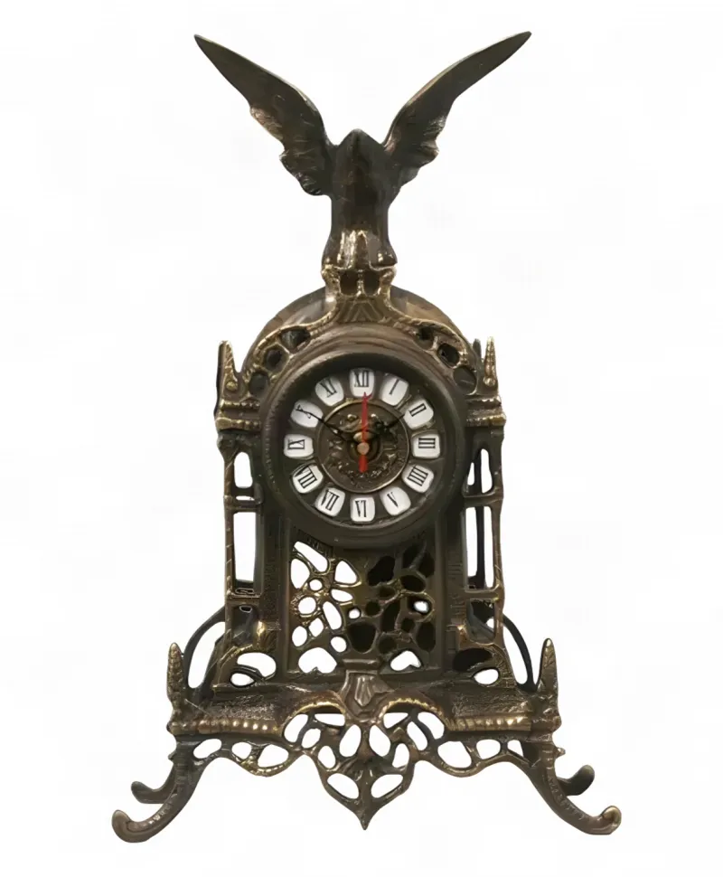 Luxury Bronze Table Clock with Eagle Crest and Cathedral Inspired Baroque Frame by Luxury Group International