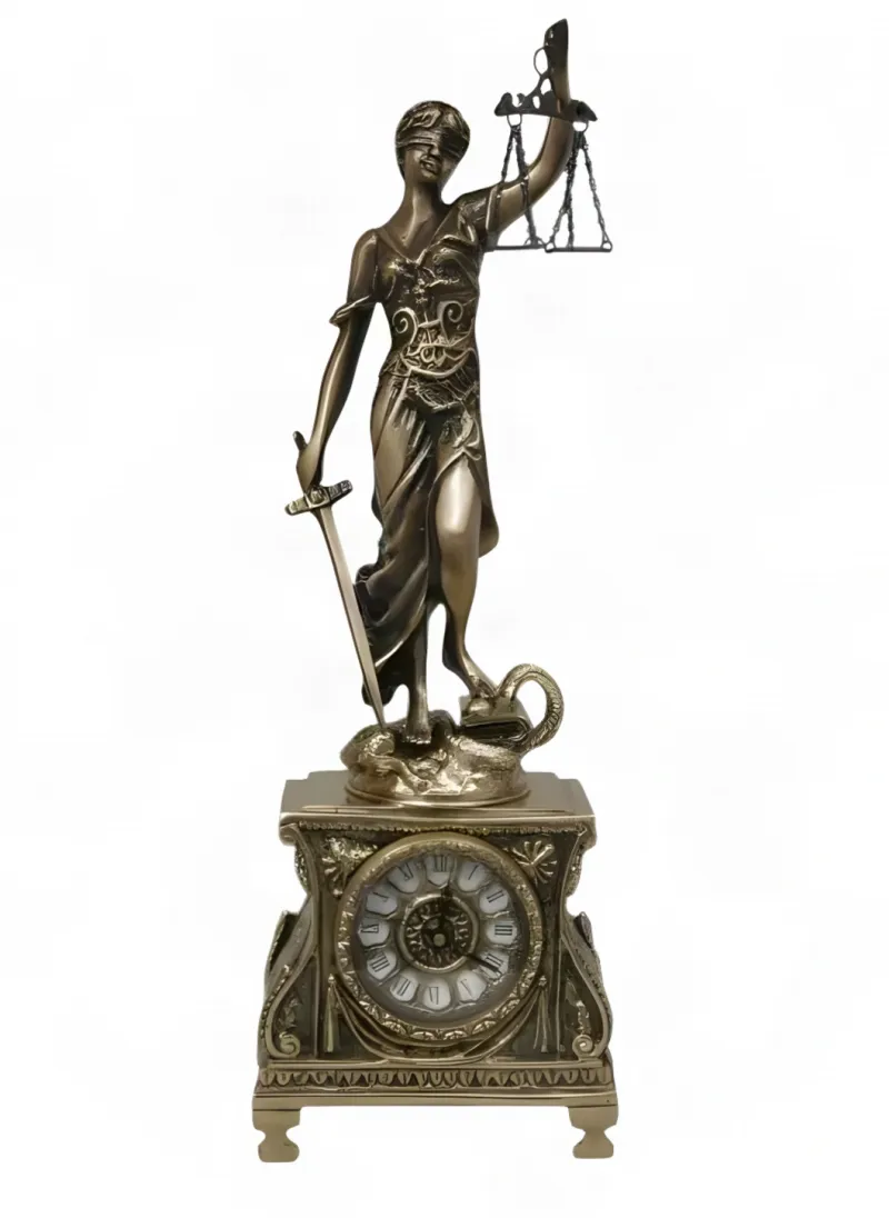 Reloj de Mesa de Bronce de Lujo con Escultura de la Dama de la Justicia y Caja Barroca Ornamental por Luxury Group International