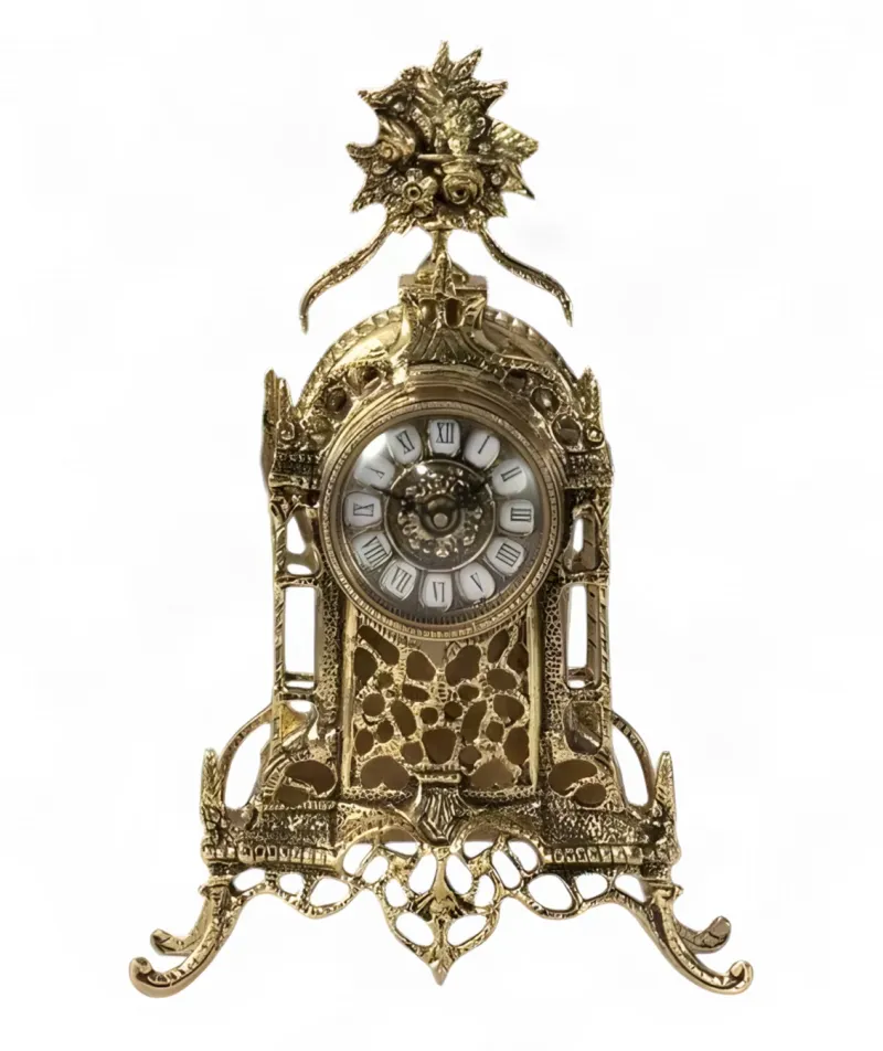 Luxus-Bronze-Tischuhr mit kunstvollem floralem Wappen und durchbrochenem barockem Rahmen Luxus-Bronze-Tischuhr mit kunstvollem floralem Wappen und durchbrochenem barockem Rahmen von Luxury Group International