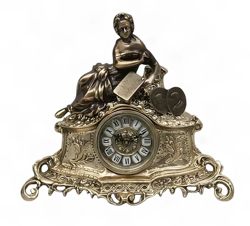 Luxury Bronze Table Clock with Seated Lady Sculpture and Ornate Baroque Base by Luxury Group International