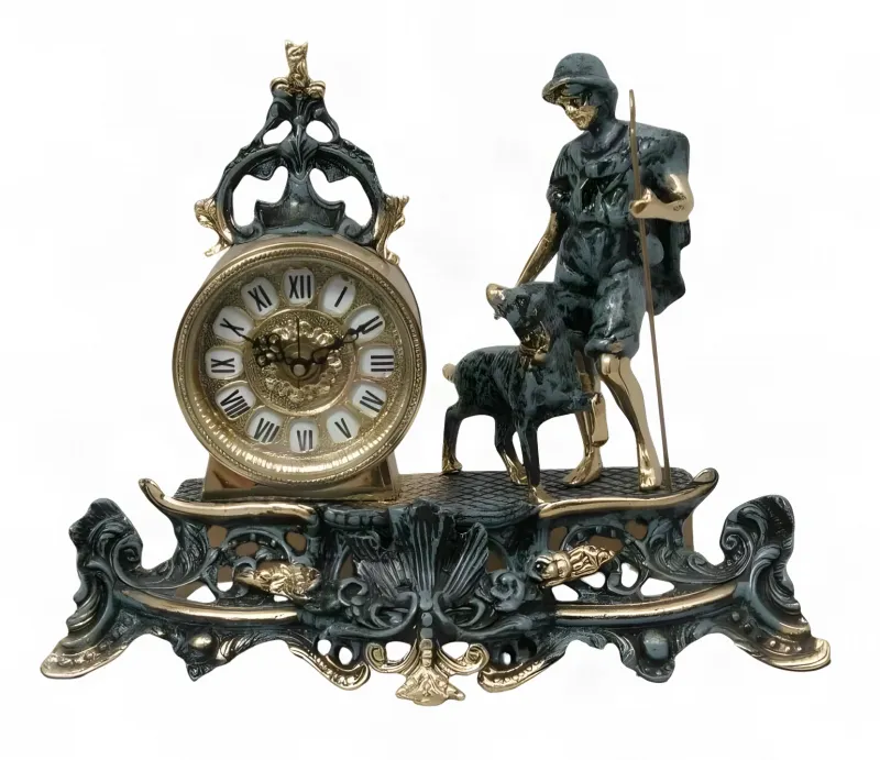 Horloge de Table en Bronze de Luxe avec Figure de Berger et Base Ornementale Baroque par Luxury Group International