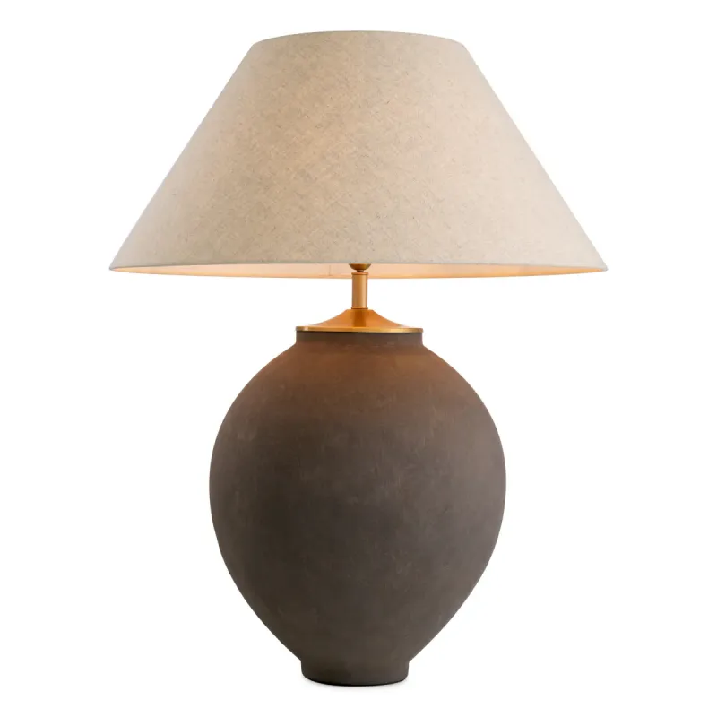 Luxury Brown Ceramic Table Lamp with Natural Linen Shade by Luxury Group International