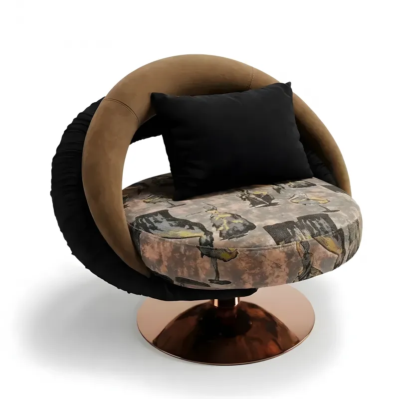 Luxury Brown Swivel Lounge Chair with Rose Gold Pedestal - Luxury Armchair Front View by Luxury Group International