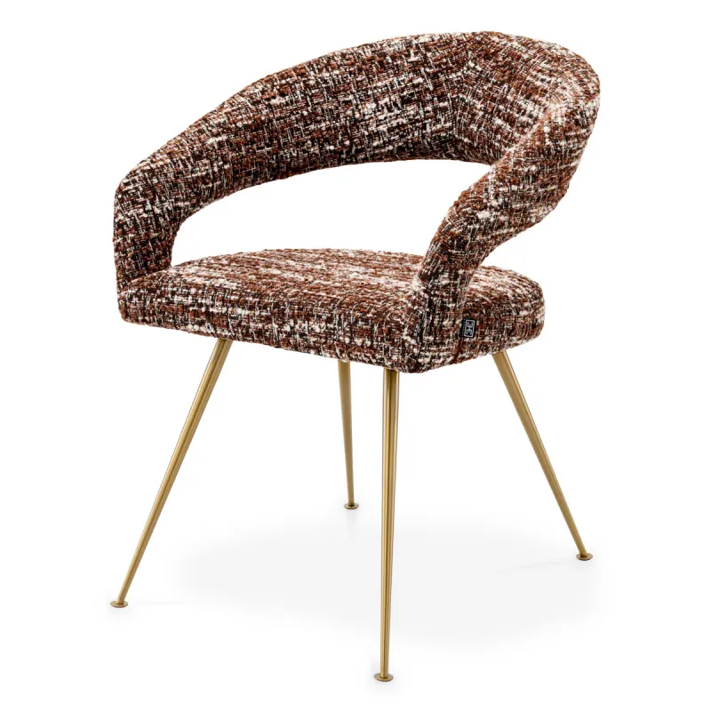 Luxury Brown Textured Dining Chair with Curved Back and Gold Legs - Luxury Dining Chair by Luxury Group International