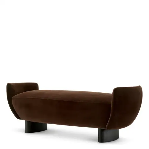 Luxury Brown Velvet Bench With Black Legs Front View by Luxury Group International