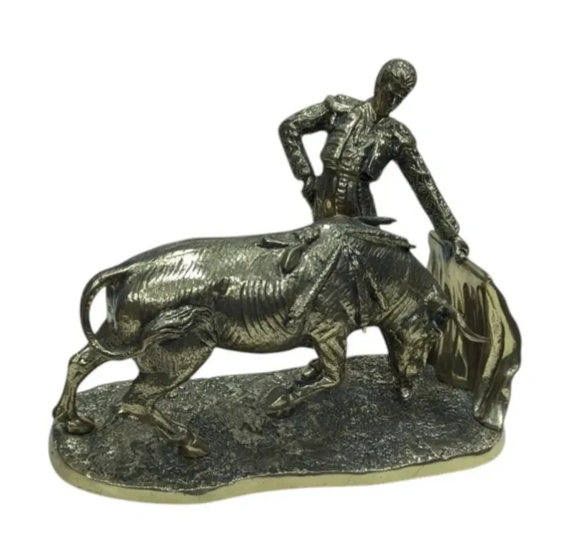 Luxury Bull and Bullfighter Bronze Sculpture on Textured Ground Base - Luxury Bronze Figure Front View by Luxury Group International