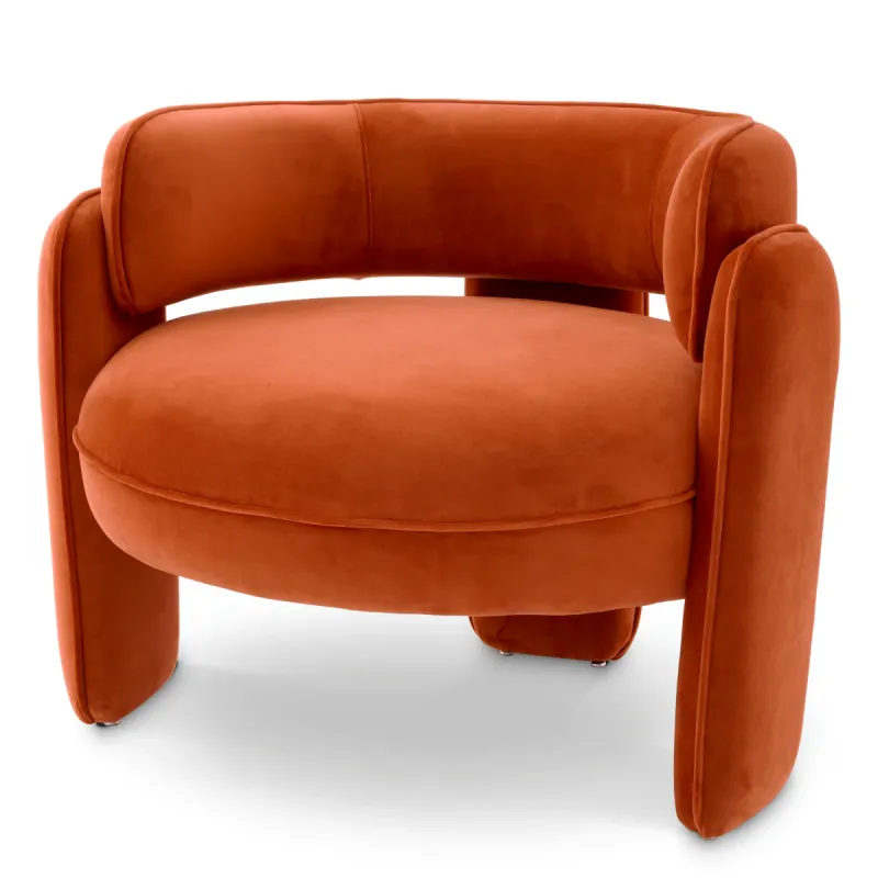Fauteuil de Salon en Velours Orange Brûlé de Luxe avec Dossier Courbé - Mobilier de Luxe pour Hôtels Vue de face par Luxury Group International