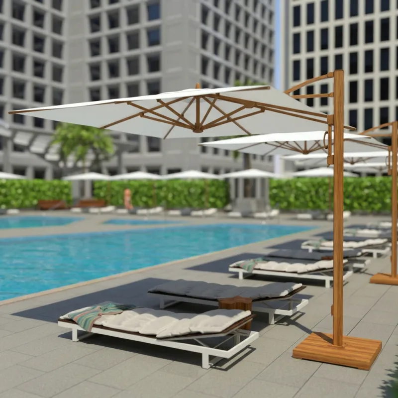 Parasol Cantilever de Luxe avec Structure en Aluminium pour Terrasse et Bord de Piscine Vue lifestyle par Luxury Group International