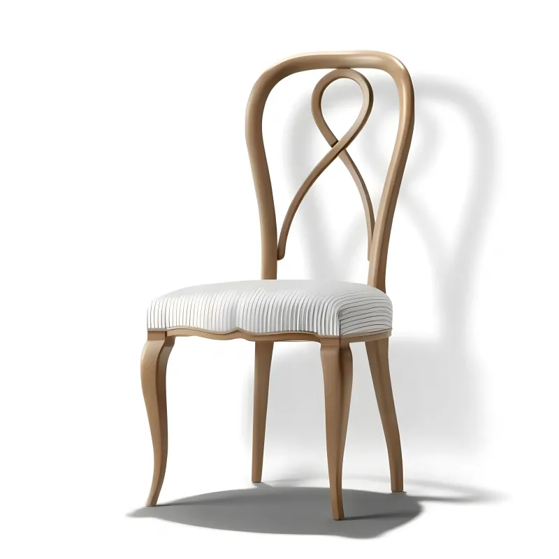 Luxury Champagne Upholstered Dining Chair with Curved Ribbon Backrest and Sculpted Wooden Frame Front View by Luxury Group International