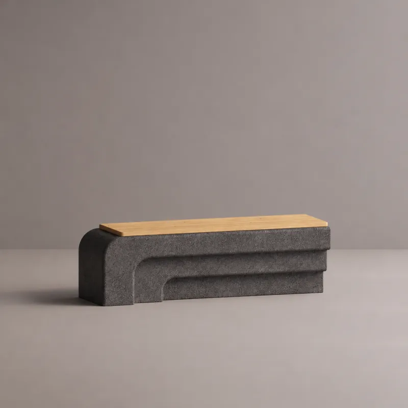 Luxury Charcoal Grey Outdoor Bench with Natural Wood Seat - Outdoor Furniture Front View by Luxury Group International