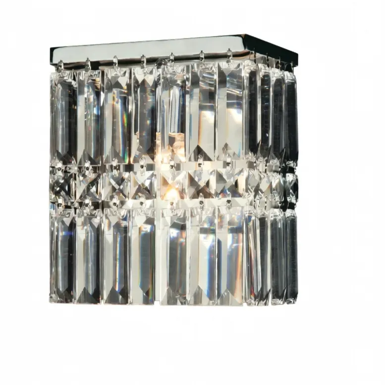 Luxury Chrome Crystal Wall Lamp with Double-Layer Prism Glass Design Front View by Luxury Group International