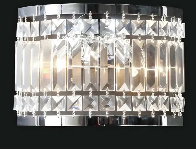 Luxury Chrome Crystal Wall Lamp with Geometric Prism Detailing & Modern Cylindrical Design Front View by Luxury Group International
