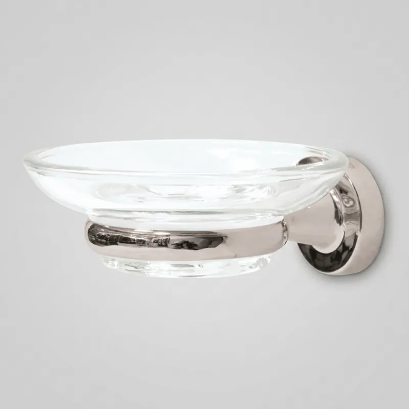 Luxury Chrome Finish Soap Dish with Glass Plate Front View by Luxury Group International