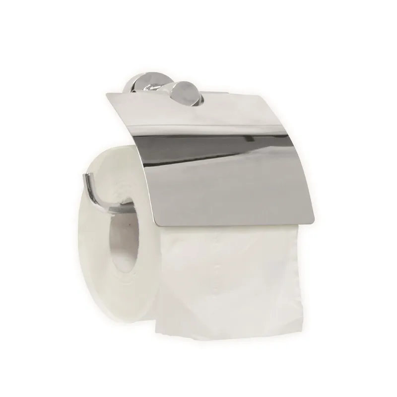 Luxury Chrome Plated Toilet Paper Holder with Protective Cover Front View by Luxury Group International