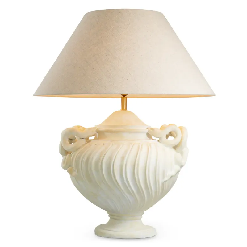 Luxus Weiße Skulpturale Tischlampe mit Cremefarbener Basis und Stoffschirm für Elegante Innenräume von Luxury Group International