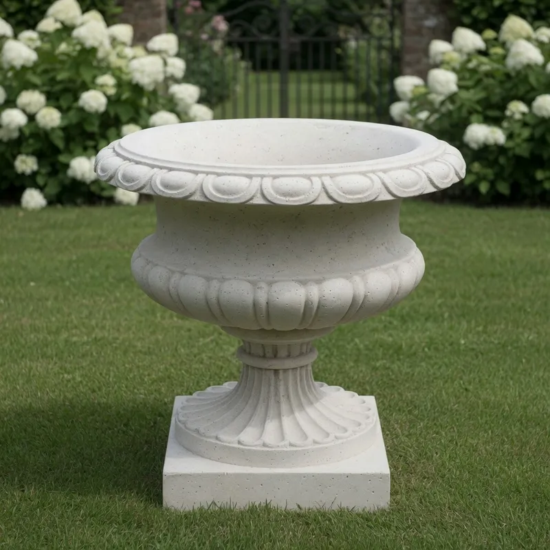 Macetero Clásico de Jardín de Lujo en Forma de Urna con Relieve Ondulado y Pie Acanalado - Maceteros de Lujo Vista frontal por Luxury Group International