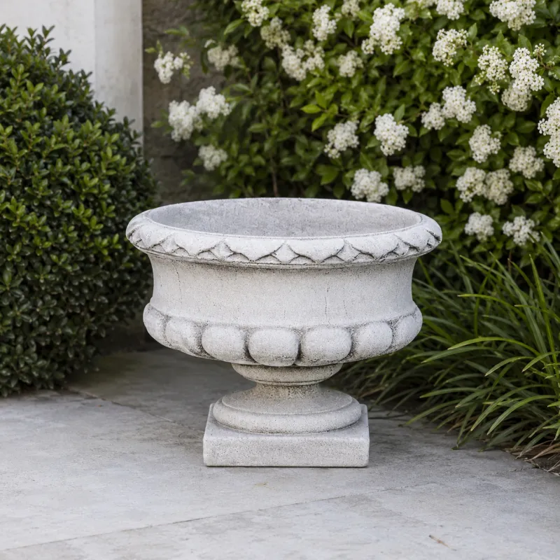 Luxury Classical Pedestal Bowl Garden Planter with Gadrooned Relief - Luxury Planters Front View by Luxury Group International