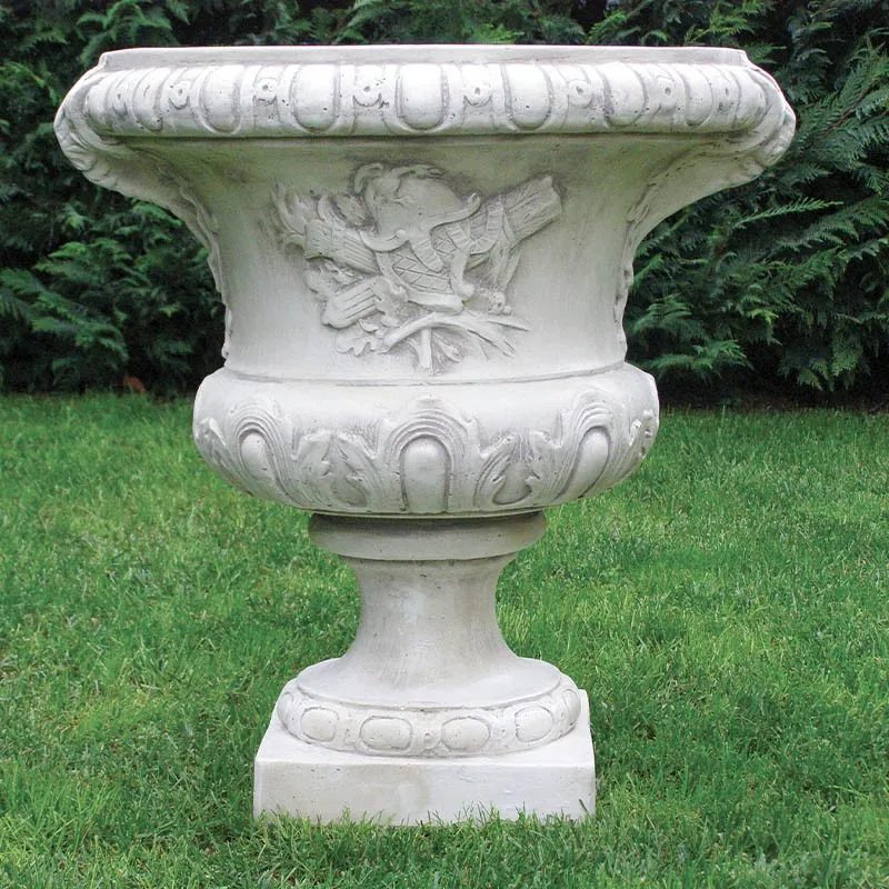 Luxury Classical Pedestal Garden Planter with Decorative Relief Detailing Front View by Luxury Group International