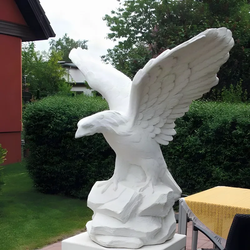 Luxury Condor Garden Sculpture in White Carrara Marble Grit - Luxury Classic Sculpture Front View by Luxury Group International