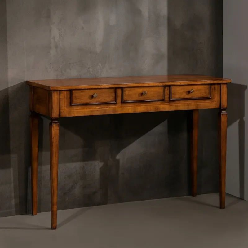 Luxury Console Table with Triple Drawer Storage in Walnut Wood Finish Front View by Luxury Group International