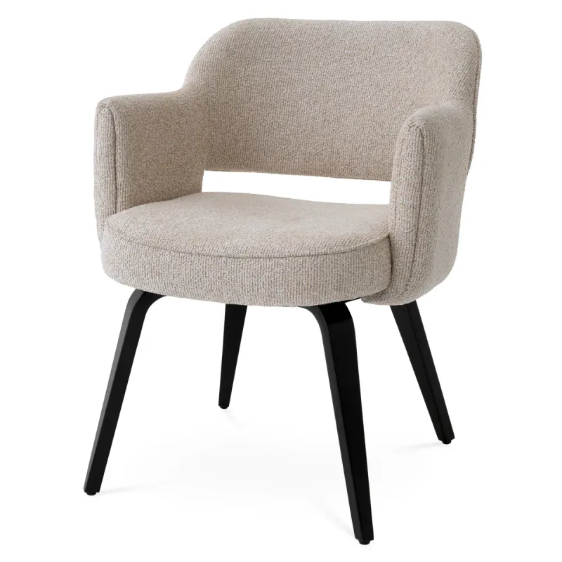 Luxury Contemporary Beige Textured Fabric Armchair with Black Legs Front View by Luxury Group International
