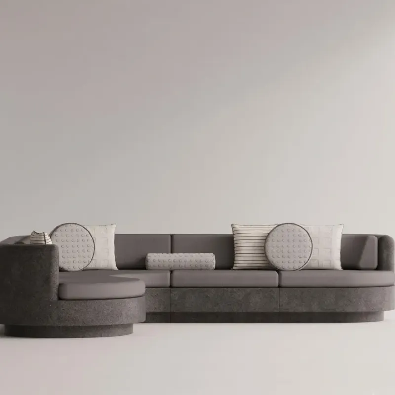 Luxury Contemporary Charcoal Grey L-Shaped Sofa with Curved Chaise and Cushions Front View by Luxury Group International