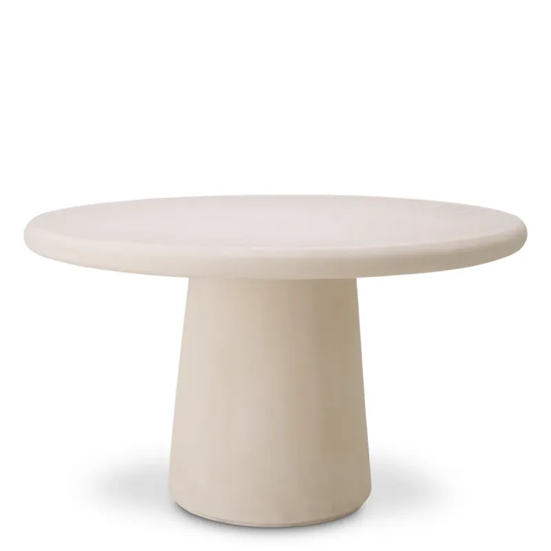 Luxury Contemporary Round Beige Dining Table with Sculptural Pedestal Base Front View by Luxury Group International
