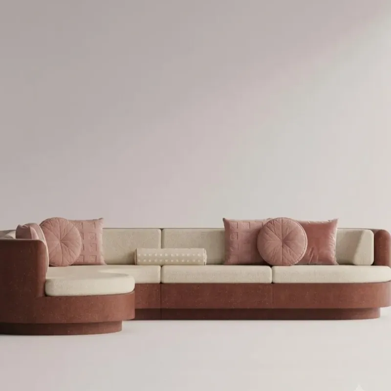 Luxury Contemporary Ruby Terracotta L-Shaped Sectional Sofa with Cream Cushions -Oudoor Furniture Front View by Luxury Group International