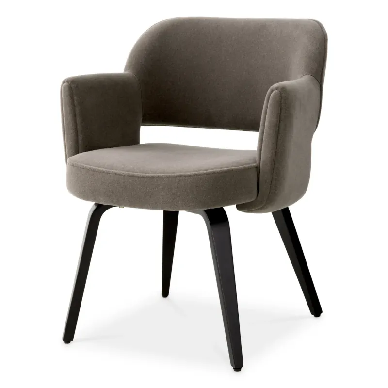 Luxury Contemporary Taupe Grey Upholstered Dining Armchair with Black Legs - Dining Chair Front View by Luxury Group International