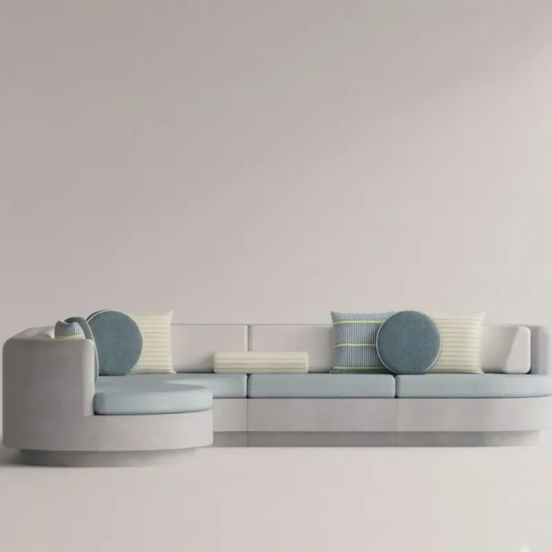 Luxury Contemporary Teal Blue L-Shaped Sofa with Curved Chaise and Grey Frame - Outdoor Furniture Front View by Luxury Group International