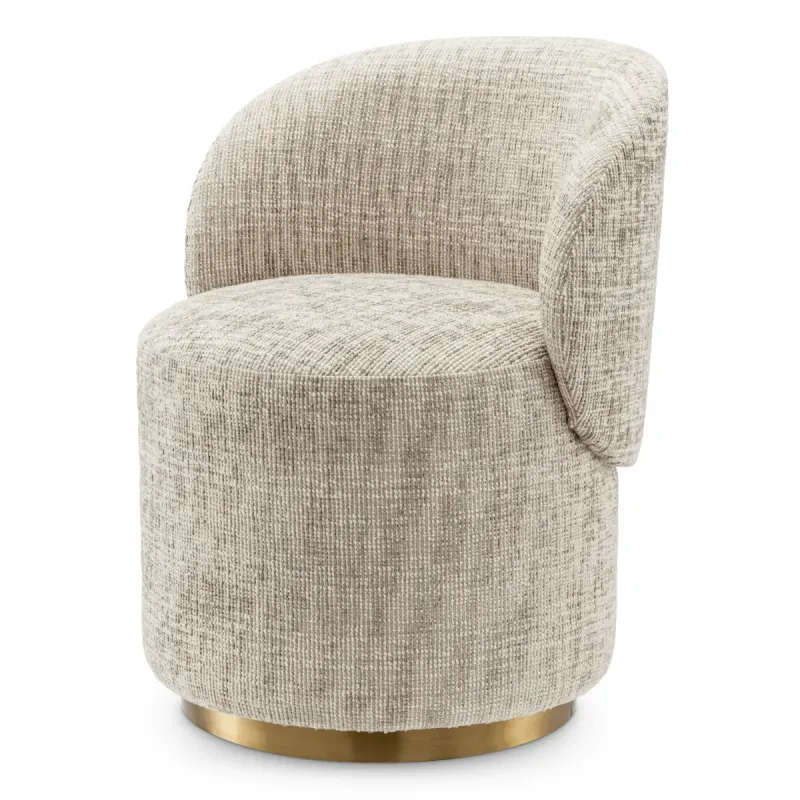 Luxury Cream Bouclé Barrel Accent Chair with Curved Backrest & Brushed Gold Base by Luxury Group International